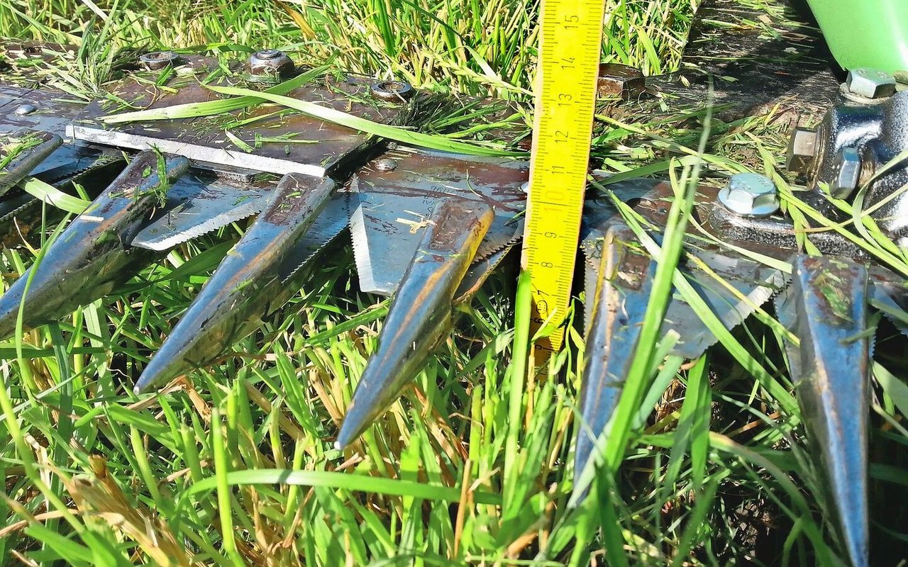 Gerade mit dem Motormäher wird häufig zu tief gemäht. Auch damit sollte die optimale Schnitthöhe von 8 cm eingehalten werden. Dafür gibt es Hochschnittkufen.