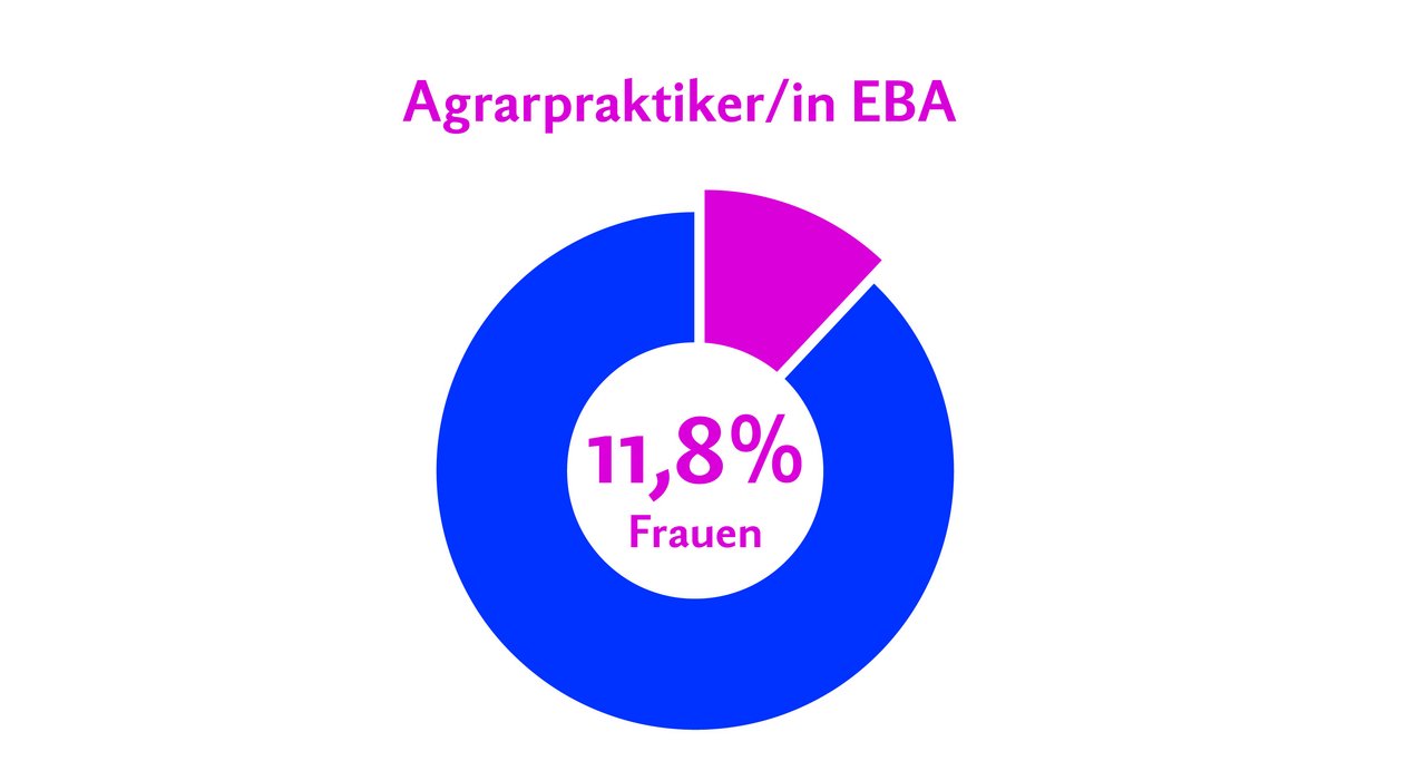 2018 haben 110 Personen die Lehre als Agrarpraktiker EBA abgeschlossen,  davon 97 Männer und 13 Frauen.  Quelle: BfS
