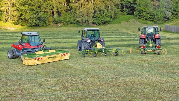 Krone produziert neue Futtererntemaschinen für die Bergmechanisierung. Mit der Baureihe «Highland» wagt sich der deutsche Futterbauspezialist in steiles Gelände. Bild: zvg